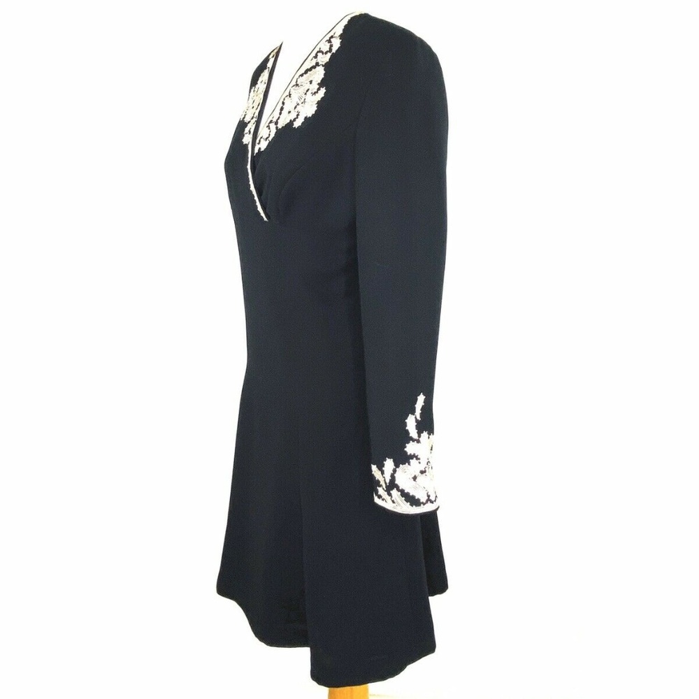 MAGGY LONDON Vint RARE 80s A-line Bell Sleeve V-Neck Dress Sz 6 Embroidered NWOT - Picture 9 of 12